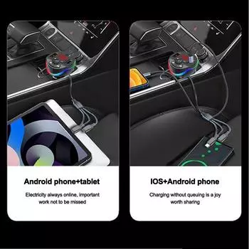 12-24 В автомобильное зарядное устройство Bluetooth 5.0 FM-передатчик MP3-модулятор плеер громкой связи аудиоприемник с кабелем для зарядки 3 в 1