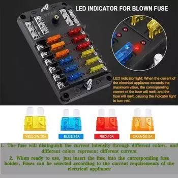 12-24 В держатель предохранителя для автомобиля, лодки, с пластиковой крышкой, 6/12-контактный предохранитель для панели управления, аксессуаров для кемпера, автофургона