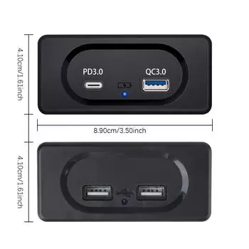 12/24 В Двойная USB-розетка для зарядки Панель быстрой зарядки Настенное крепление PD3.0 Адаптер порта Type-C Светодиодная подсветка