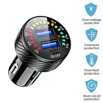 12-24 В Двойное зарядное устройство USB QC QC3.0 для автомобиля, быстрая зарядка с цветным цифровым вольтметром, переключатель для автобусов, прицепов, автофургонов, лодок, мотоциклов чёрный
