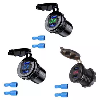 12-24 В двойной USB QC3.0 разъем с вольтметром для морской яхты RV зелёный