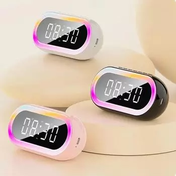 12/24H голосовое управление беспроводной динамик с цветным ночным светом светодиодные цифровые часы для дома чёрный