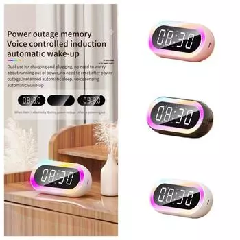12/24H Голосовое управление Будильник RGB с цветным ночным светом Bluetooth-динамик Настольный чёрный
