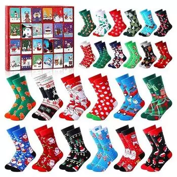 12/24Pairs Christmas Stocking Advent Calendar 12/24 Days Of Socks 2024 Festive Holiday White Christmas Colorful Socks For Men L