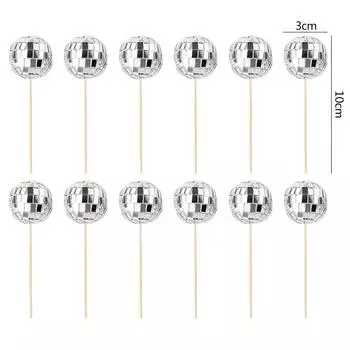 12/24 шт 3 см диско-шар капкейк палочки зеркальный шар торт топпер 70-х годов диско вечеринка украшения свадьба день рождения торт декор поставки 12pcs