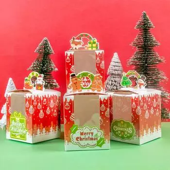 12/24pcs Christmas Gift Boxes with Clear Window Paper Gift Bags Cookies Candy Boxes Pastry Cake Box Merry Christmas Favors Noel 12pcs