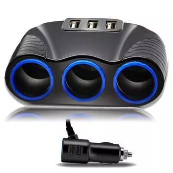 12-24V 3 Way Автомобильный прикуриватель Разветвитель USB-адаптер питания зарядного устройства