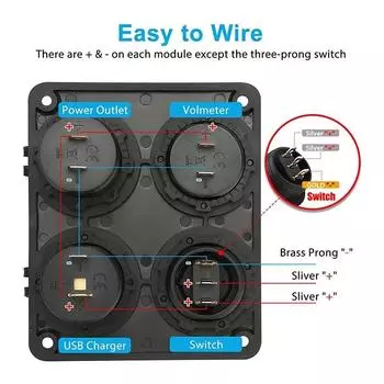 12-24V Car USB Panel Socket Dual USB Charger with Rocker Switch Car Cigarette Lighter Digital Voltmeter for Car Boat Truck ATV