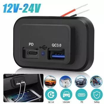 12-24v Pd Qc3.0 Dual Port Car Motorcycle Boat Fast Charger Socket Power Outlet