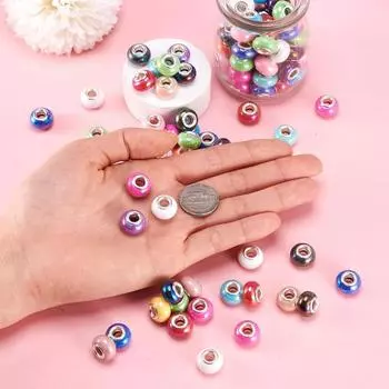 12/25/50/100 шт. Цветные европейские бусины с большими отверстиями, непрозрачная смола, мини-кристаллы, свободные разделительные бусины, подходят для цепочек-змей, подвески-слайды для самостоятельного изготовления ювелирных изделий 12pcs