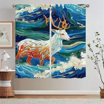 12-2 Шторы Шторы Рождественские Шторы для Спальни Тюль на Кухне Шторы 2 Части Окна Затемнение Раздел Кудри Щупальца W50xH70cmx2pcs-CL