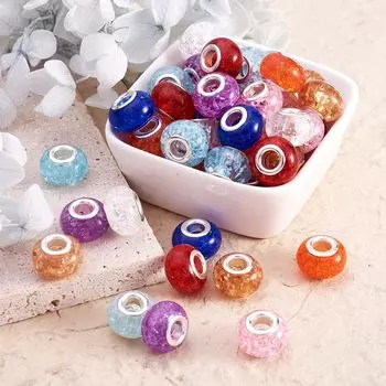 12/30/60 шт. Европейские бусины из смолы с трещинами, разноцветные, с большим отверстием, бусины-подвески в форме ронделя для изготовления ювелирных изделий с отверстием: 5мм 12PCS разноцветный