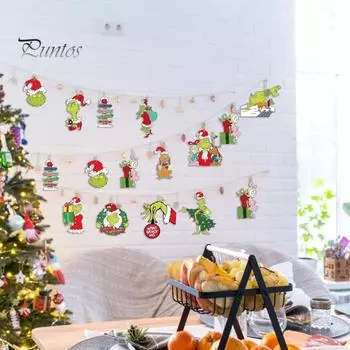 12/36 шт. Рождественские украшения из дерева, рождественские подвесные украшения, зеленая подвеска в виде эльфа, декор для рождественской елки 12pcs