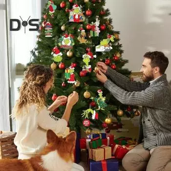 12/36 шт. Рождественские украшения из дерева, рождественские подвесные украшения, зеленая подвеска в виде эльфа, декор для рождественской елки 12pcs