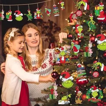 12/36 шт. Рождественский зеленый эльф, подвесное украшение, Санта-Клаус, зеленоволосый эльф, деревянная рождественская елка, настенное подвесное украшение, подвеска 12pcs