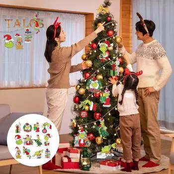 12/36 шт. Рождественский зеленый эльф, подвесное украшение, Санта-Клаус, зеленоволосый эльф, деревянная рождественская елка, настенное подвесное украшение, подвеска 12pcs