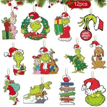 12/36 шт. Рождественский зеленый эльф, подвесное украшение, Санта-Клаус, зеленоволосый эльф, деревянная рождественская елка, настенное подвесное украшение, подвеска 12pcs