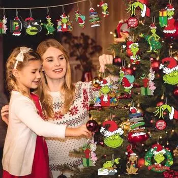 12/36 шт. Рождественский зеленый эльф, подвесное украшение, Санта-Клаус, зеленоволосый эльф, деревянная рождественская елка, настенное подвесное украшение, подвеска 12pcs