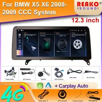 12,3-дюймовый Carplay автомобильный радиоприемник мультимедийный плеер для BMW X5 X6 2008-209 CCC система дисплей экран Bluetooth 8 core 4GB+64GB