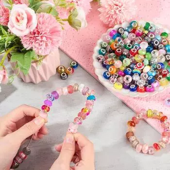 12/50/100 шт. Бусины с большими отверстиями, бусины из смолы для рукоделия, европейские стеклянные бусины для рукоделия, для изготовления украшений своими руками 12pcs разноцветный