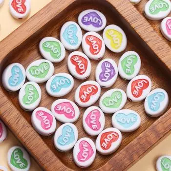 12.5*9.5mm 30pcs Flat Heart Colorful Love Loose Spacer Acrylic Beads For Jewelry Making Diy Necklaces Handmade Accessories