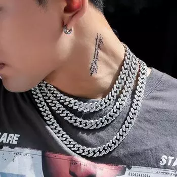 12.5 мм Iced Out мужские цепи хип-хоп женские ювелирные изделия мода бриллиантовое кубинское ожерелье цепи ледяные украшения для мужчин кубинская звеньевая цепь 18inch