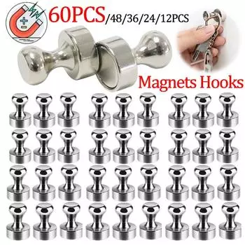 12-60 шт. Металлические магнитные кнопки, магниты, крючки, вешалка для домашнего офиса, холодильника, доски, карты, календаря, доски для ключей, вешалки для пальто