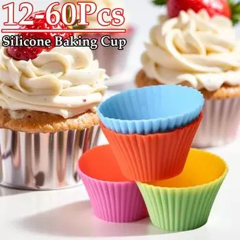 12-60Pcs Circular High-temperature Resistant Silicone Small Cake Cup Mold Pudding Jelly Cup Air Fryer Baking Pastry Kitchen Mold