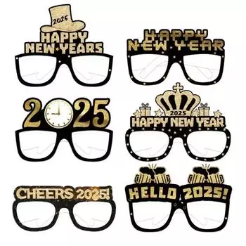 12/6pcs 2025 New Year party supplies happy new year paper 3d glasses party cupcake inserts