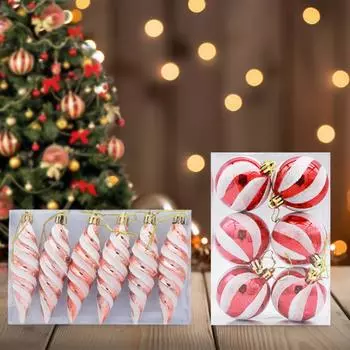 12/6pcs Christmas Tree Balls Red Candy Cane Hanging Ornament Pendants Set Christmas Decorations For Home 2024 Navidad New Year as shown