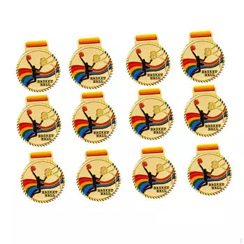 12 баскетбольных медалей для наград 6,8 см из цинкового сплава с шейными лентами золотой