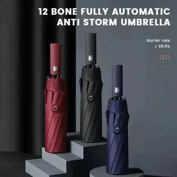 12 Bone Black Glue Fully Automatic Umbrella Large Size with Thick Durable Keel Umbrella UV Resistant Dual Use Folding Umbrella красный