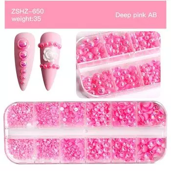 12 Boxed Nail Art Pearl Jewelry Abs Semicircular Symphony Semicircular Nail Art Jewelry Mixed