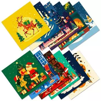 12 Christmas Day Theme Material Paper Cards, Ventilated Graffiti Cutting Diy Decorative Material Paper 15*15CM
