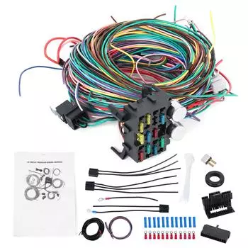 12 Circuits Wiring Harness Kit Long Wires Universal Accessories Fit for Street Hot Rod