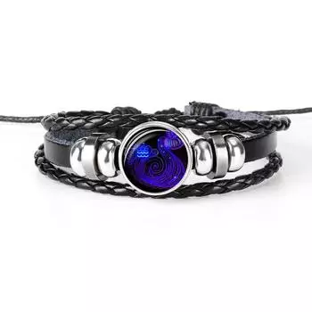12 Constellation Handmade Leather Bracelet Woven Multi-layer Punk Twelve Zodiac Couple BraceletMakeup Aquarius