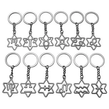 12 Constellations Metal Keychain Creative Retro Round Hollow Keyring Car Key Holder Bag Pendant Decoration Couple Gifts A8