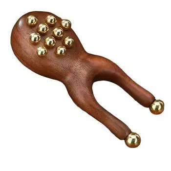 12 Copper Beads Guasha Face Massager Tool Wooden Handle Fascia Lifting Face Manual Massager Frog Shape Handheld