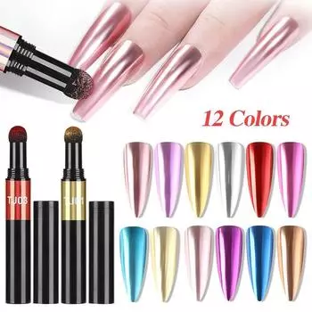 12-цветная пудра для ногтей на воздушной подушке, голографическая пудра для ногтей с зеркальным эффектом