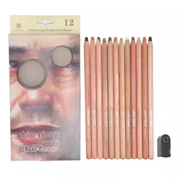 12 цветных карандашей с точилкой Fleshcolor Professional Anti Cracking Portrait Pastel