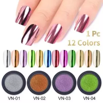 12 цветов, блестящая пудра для дизайна ногтей, хромированная зеркальная блестящая пигментная пудра для украшения ногтей, маникюр, мигающее украшение для дизайна ногтей