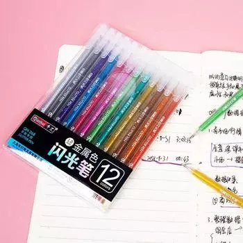 12 цветов блестящие гелевые ручки 1,0 мм цветная гелевая ручка для школы, офиса, раскраски, журналы, рисование, рисование, художественный маркер