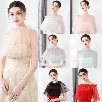 12 цветов, болеро, женское свадебное платье, тюлевая накидка, элегантное болеро для выпускного вечера, жемчужное прозрачное болеро, свадебная накидка, шаль One Size