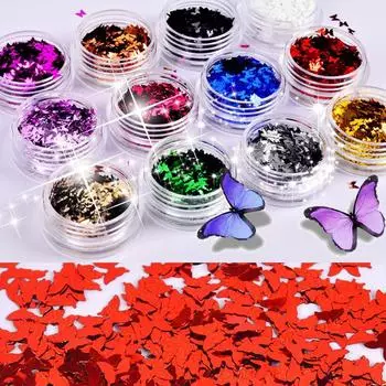 12 цветов для ногтей, обесцвечивание ногтей, украшение для ногтей, блестки-бабочки 2.8*1.3*1