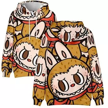 12 цветов LABUBU Printed Men Women Hoodies Casual Pullover Hoodie Fashion Sweatshirts Hip Hop Sweatshirt Clothes XS белый