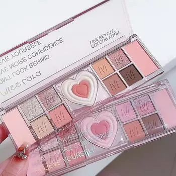 12 цветов Love Heart Палитра теней для век телесного цвета с натуральным блеском розового цвета с низкой насыщенностью Палитра теней для век Нежный макияж глаз Косметика