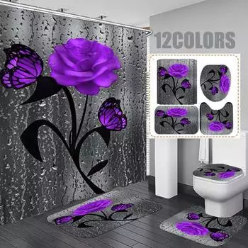 12 цветов с принтом розы 3D занавеска для душа с крючками Водонепроницаемая занавеска для ванной комнаты Противоскользящий коврик для ванной Набор ковриков для туалета Ковер Домашний декор