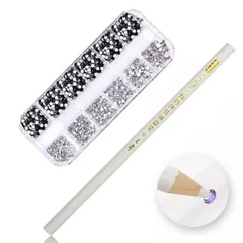 12 цветов смешанного размера, украшения для ногтей, плоские стразы с точечной ручкой