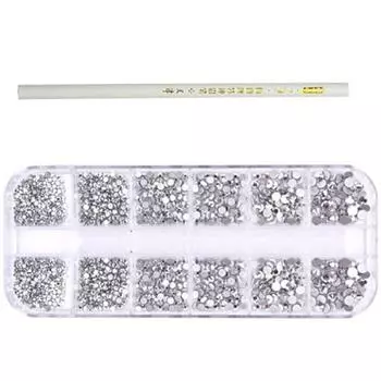 12 цветов смешанного размера, украшения для ногтей, плоские стразы с точечной ручкой серебряный