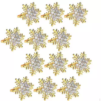 12 держателей для салфеток с рисунком снежинок для торжественных случаев золотой